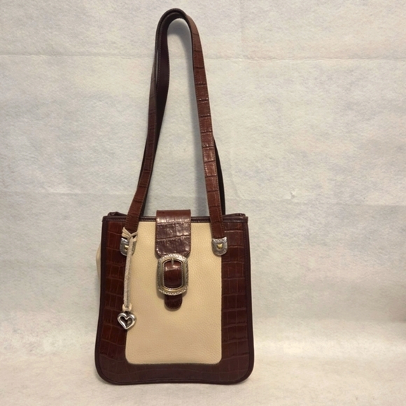 Vintage Y2K Brighton Crossbody Bag Croc-Embossed Trim Pebbled Leather Western - Picture 2 of 16